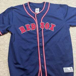 Vintage True Fan Boston Red Sox Blank Navy Blue MLB Button-Up Jersey